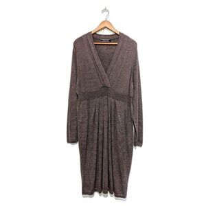 Peruvian Connection Women's Silk Wool Blend Faux-Wrap Dress XL Purple Grey